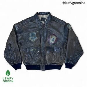 Avirex Leather Bomber A-2 Style Patch Jacket Vintage 1990s us sz L Pantina Grain